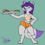  2020 anthro bulge canid canine clothed clothing digital_media_(artwork) femboy_hooters food fox fur hair looking_at_viewer male mammal one_eye_closed purple_body purple_fur ren_winterfox_(artist) ren_winterfox_(character) shirt simple_background solo tank_top text text_on_clothing text_on_shirt text_on_tank_top text_on_topwear topwear white_body white_fur wink winking_at_viewer 