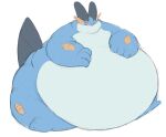  absurd_res amphibian belly blue_body blue_skin feral fin hand_on_stomach hi_res male morbidly_obese nintendo obese overweight pok&eacute;mon pok&eacute;mon_(species) simple_background solo swampert video_games white_belly white_body white_skin zephy_03 
