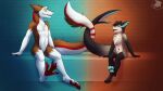  absurd_res anthro balls brother brothers duo ear_piercing entwined_tails erection facial_piercing fish fur furred_shark genitals hi_res incest_(lore) lip_piercing male male/male manokit marine navel navel_piercing nude odin_(wulframite) paws pheonixbat piercing sergal shark sibling simple_background smile smirk tail_coil wulframite 