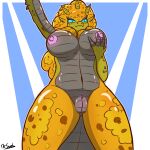  anthro belly breast_grab breasts capcom domination exposed_breasts female genitals hand_on_breast hi_res leviathan_(mh) looking_at_viewer looking_down ludroth monster_hunter mrsnek navel nipples pussy solo video_games 