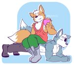  anthro canid canine canis clothed clothing digital_media_(artwork) duo fizzyjay fox fox_mccloud fur hi_res male male/male mammal muscular nintendo star_fox video_games wolf wolf_o&#039;donnell 