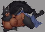  animal_humanoid areola bedding big_breasts biped black_body black_fur black_hair blanket blush breasts brown_areola brown_body brown_nipples brown_skin canid canid_humanoid canine canine_humanoid cinko claws curvy_figure dark_body dark_skin female finger_claws fluffy fluffy_tail fur grey_background grey_inner_ear_fluff hair huge_breasts humanoid inner_ear_fluff long_hair looking_at_viewer lying mammal mammal_humanoid monotone_body monotone_fur monotone_hair neck_tuft nipples nude on_side open_mouth open_smile paws pinup pose sharp_claws simple_background smile solo toe_claws tuft voluptuous were werecanid werecanine werewolf wide_hips wolf_humanoid 