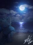  2021 ambiguous_gender anthro beach blue_theme cloud dragon full_moon fur furred_dragon gingy_k_fox horn moon night rear_view seaside shaded signature sitting sky solo spots star starry_sky water wave wings 