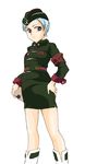  aoi_zero blue_hair cosplay eureka eureka_seven eureka_seven_(series) garrison_cap hat long_sleeves maria_schneider maria_schneider_(cosplay) military military_uniform pencil_skirt skirt solo uniform 