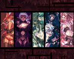  ass bandages breasts cleavage column_lineup dark_knight_(final_fantasy) elf elvaan final_fantasy final_fantasy_xi garter_belt hume large_breasts mage magic medium_breasts mithra multiple_girls nipple_slip nipples open_clothes open_shirt pointy_ears pubic_hair ranger red_mage samurai samurai_(final_fantasy) shirt sword takemura_sesshuu thighhighs wallpaper weapon white_mage 