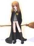  bottomless broom fat_mons harry_potter hermione_granger long_sleeves no_panties ooji pussy school_uniform socks solo witch 