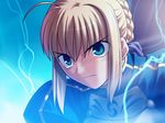  ahoge armor artoria_pendragon_(all) blonde_hair blue_eyes determined energy fate/hollow_ataraxia fate/stay_night fate_(series) game_cg saber sidelocks solo staring takeuchi_takashi 
