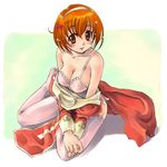  bare_shoulders bra breasts brown_eyes cleavage hairband high_priest large_breasts lingerie orange_hair ragnarok_online shiun solo strap_slip thighhighs underwear undressing 