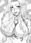  :p adjusting_hair areola_slip areolae between_breasts bleach blush breasts center_opening chain cleavage collarbone covered_nipples greyscale hanzaki_jirou jewelry large_breasts lipstick long_hair looking_at_viewer makeup matsumoto_rangiku mole mole_under_mouth monochrome naughty_face necklace no_bra nose_blush open_clothes open_shirt pocket school_uniform see-through shirt sidelocks sketch solo tongue tongue_out upper_body very_long_hair 