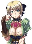  artist_request blonde_hair breast_squeeze breasts cassandra_alexandra cleavage green_eyes large_breasts necktie nipple_slip nipples pink_neckwear solo soulcalibur soulcalibur_ii 