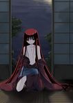  artist_request blood flat_chest full_moon japanese_clothes kimono kneeling long_hair moon night nipples red_eyes solo toono_akiha tree tsukihime undressing very_long_hair 