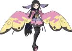  1girl artist_request black_footwear black_hair black_legwear choker closed_mouth collarbone full_body grey_eyes gym_leader hair_ornament high_heels japanese_clothes legs_together long_hair long_sleeves looking_at_viewer official_art pink_ribbon pokemon pokemon_(game) pokemon_xy purple_choker purple_ribbon ribbon sidelocks smile solo standing thighhighs transparent_background valerie_(pokemon) very_long_hair w_arms wide_sleeves 