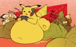  belly clothing colored controller eating_feces eevee english_text feces feral group headgear headphones headset headwear male nintendo overweight overweight_male pichu pikachu pok&eacute;mon pok&eacute;mon_(species) pooping scat smell smelling smelly stains stench stench_lines stink_fumes swallowing swallowing_bulge text video_games yowesephth 