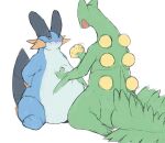  amphibian anthro belly blue_body blue_skin duo feral fin green_body hand_on_stomach hi_res male male/male nintendo obese overweight pok&eacute;mon pok&eacute;mon_(species) sceptile simple_background swampert video_games weight_gain white_belly white_body white_skin zephy_03 