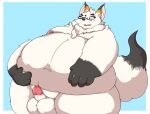  2021 anthro balls belly big_belly canid canine erection eyewear fox fur genitals glasses hi_res humanoid_genitalia humanoid_hands humanoid_penis kemono kusosensei male mammal obese obese_male overweight overweight_male penis simple_background small_penis solo white_body white_fur 