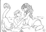  bowing breasts chakat chakat_blacktail duo eye_contact felid felid_taur female female/female fur greyscale hair kittmouri looking_at_another mammal mammal_taur monochrome nude outside taur whiskers 