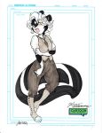  anthro black_body black_fur blush clothed clothing female fur green_eyes hair j3t mammal mephitid open_mouth skunk solo white_hair 