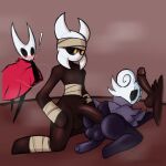  1:1 anal anal_penetration balls bandage big_butt big_penis black_body black_skin blush brown_body brown_skin butt clothing dimpster fan_character female foreskin genitals group hi_res hollow_knight hornet_(hollow_knight) humanoid_genitalia looking_back male male/male male_penetrated male_penetrating male_penetrating_male penetration penis penis_on_face purple_body purple_skin raised_tail sex shocked shy team_cherry vessel_(species) video_games 