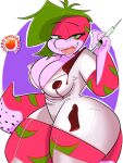  2019 3:4 absurd_res anthro big_breasts big_butt black_spots blood bodily_fluids breasts butt cleavage clothed clothing curvy_figure digital_media_(artwork) dinosaur female green_eyes green_hair green_stripes hair hi_res hourglass_figure huge_breasts huge_butt inkit89 lavender_body lavender_scales legwear looking_at_viewer multicolored_body multicolored_scales nurse_clothing pink_body pink_scales reptile scales scalie simple_background smile solo spots spotted_body spotted_scales stockings striped_body striped_scales stripes teeth theropod thick_thighs tongue tyrannosaurid tyrannosaurus tyrannosaurus_rex voluptuous wide_hips 