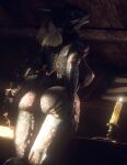  3d_(artwork) anthro argonian bethesda_softworks big_breasts breasts butt clothing digital_media_(artwork) feet female headgear headwear hi_res horn nipples nude presenting presenting_hindquarters scales scalie solo spiked_tail spikes spikes_(anatomy) the_elder_scrolls toes trenshyva video_games 