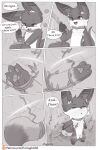  ambiguous_gender anthro backpack bell bound canid canine collar comic doujinshi fall_(disambiguation) female forrest_(disambiguation) hi_res iradeon knife male mammal nia_(senz) sean_(senz) senz text url vines weapon 