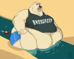  5:4 absurd_res belly canal clothing desert ever_given hi_res macro male mammal moobs navel nipples_through_clothes overhang overweight overweight_male river shirt solo superchub tank_top tcw topwear ursid 