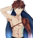  1boy abs emiya_shirou fate/grand_order fate/stay_night fate_(series) igote magic_circuit orange_hair sengo_muramasa_(fate) shirtless short_hair single_bare_shoulder solo suzuko_(star8383) toned toned_male yellow_eyes 