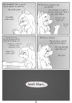  absurd_res anthro canid canine canisfidelis clothing comic dialogue english_text female hi_res holding_clothing holding_object holding_underwear internal_dialogue mammal monochrome nervous seashell_(canisfidelis) simple_background smile solo text underwear 