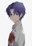  1boy blood blood_splatter bloody_clothes blue_eyes blue_hair fate/stay_night fate_(series) heaven&#039;s_feel jacket matou_shinji short_hair smile solo suzuko_(star8383) wavy_hair 