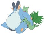  amphibian anthro belly belly_jiggle blue_body blue_skin bound feral fin grabbing_from_behind green_body hi_res male morbidly_obese nintendo obese overweight pok&eacute;mon pok&eacute;mon_(species) sceptile simple_background stomach_grab swampert trapped video_games weight_gain white_belly white_body white_skin zephy_03 