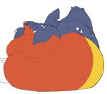  absurd_res ambiguous_gender anthro black_sclera blue_body blue_skin claws fangs feral garchomp hi_res horn immobile lying male morbidly_obese morbidly_obese_feral morbidly_obese_male nintendo obese obese_feral obese_male on_front overweight overweight_ambiguous overweight_feral overweight_male pok&eacute;mon pok&eacute;mon_(species) red_body red_skin simple_background solo video_games white_background yellow_body yellow_eyes yellow_skin zephy_03 