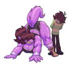  all_fours anthro ass_up big_breasts big_butt bigdad blush boots bottomwear breasts butt claws cleavage clothed clothing crop_top deltarune female footwear hair human kris_(deltarune) looking_at_another looking_at_partner male mammal midriff muscular muscular_female ponytail purple_body purple_scales purple_spines scales scalie sharp_teeth shirt shorts smile socks spines susie_(deltarune) tail_spines teeth thick_tail thick_thighs tied_hair topwear video_games wide_hips wristband yellow_sclera yellow_teeth 