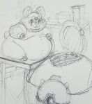  belly blizzard_entertainment blush bodily_fluids chubby_cheeks chubby_male cricetid feral fluffy fluffy_ears guide_lines hammond_(overwatch) hamster hi_res machine male mammal marx50 navel nervous overwatch overweight overweight_male rodent sketch solo sweat video_games 