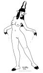 2020 antelope anthro bovid bovine breasts eyes_closed female fur hair hooves horn invisible_clothes mammal miss_thompson_(tegerio) monochrome navel nipples nude solo spiral-horned_antelope tegerio 