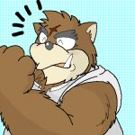  1:1 anthro black_nose brown_body brown_fur canid canine clothing digital_media_(artwork) eyes_closed fur kemono low_res male mammal oekaki overweight overweight_male shirt solo topwear unknown_artist 