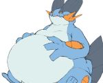  5:4 amphibian anthro belly blue_body blue_skin feral fin hi_res male nintendo obese overweight pok&eacute;mon pok&eacute;mon_(species) simple_background solo swampert video_games weight_gain white_belly white_body white_skin zephy_03 