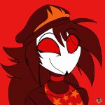  1:1 angry anthro avatar_material avian bird demon female grishnax helluva_boss hi_res jealous octavia_(vivzmind) owl owl_demon reaction_image red_background red_eyes simple_background solo upset 