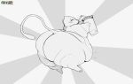  ambiguous_gender arkveveen_(artist) beverage blush bubble_butt butt fat_arms feral floating greyscale legendary_pok&eacute;mon mew monochrome nintendo overweight pok&eacute;mon pok&eacute;mon_(species) simple_background solo thick_hips thick_thighs video_games 