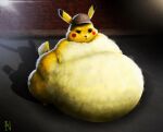  belly chubby_cheeks clothing colored crumbs detective_pikachu feral fur hat headgear headwear ian-exe male morbidly_obese nintendo obese obese_male overweight overweight_male pikachu pok&eacute;mon pok&eacute;mon_(species) shadow solo video_games yellow_body yellow_fur 