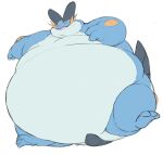  amphibian anthro belly blue_body blue_skin feral fin hi_res male morbidly_obese nintendo obese overweight pok&eacute;mon pok&eacute;mon_(species) simple_background solo swampert video_games weight_gain white_belly white_body white_skin zephy_03 