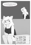  absurd_res anthro canid canine canisfidelis clothed clothing comic english_text female hi_res laundry laundry_basket mammal monochrome seashell_(canisfidelis) simple_background sitting solo text thinking 
