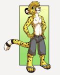  anthro bottomwear cheetah clothing felid feline footwear hi_res likeshine male mammal nippleless pants sandals shirtless solo 