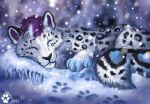  2021 4_toes ambiguous_gender black_spots digital_media_(artwork) feet felid feral flashw fur grey_body grey_fur hair mammal pantherine paws purple_hair smile snow_leopard solo spots spotted_body spotted_fur toes whiskers 