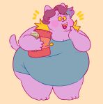  anthro biped blush catty_(undertale) clothed clothing domestic_cat felid feline felis food mammal obese overweight purple_body simple_background solo sugarcave undertale video_games 