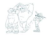  2021 activision angry anthro armpit_hair bandicoot banjo-kazooie banjo_(banjo-kazooie) belly biceps big_biceps body_hair bottomwear bulge clothed clothing crash_bandicoot crash_bandicoot_(series) crossed_arms crunch_bandicoot eclipsewolf eyewear facial_hair flexing flirting footwear goatee group hat head_tuft headgear headwear looking_at_another male mammal marsupial monochrome muscular navel prosthetic prosthetic_arm prosthetic_limb rareware sandals shorts simple_background size_difference sketch skimpy speedo standing straw_hat sunglasses swimwear topless tuft ursid video_games white_background 