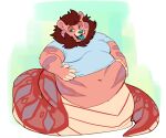  anthro belly clothing navel obese overweight shirt simple_background solo sugarcave tongue tongue_out topwear 