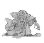  belly claws faputa female fur greyscale humanoid lying made_in_abyss monochrome multi_arm multi_limb narehate simple_background solo stuffing tentacles unknown_artist vore white_background 