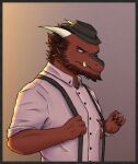  2021 absurd_res anthro biped clothing dragon hat headgear headwear hi_res humanoid_hands male marsze5 memphis_(password) password_(visual_novel) portrait red_body shirt simple_background solo topwear video_games visual_novel 