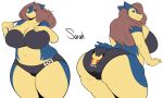  anthro big_butt bra breasts brown_hair butt cleavage clothed clothing female hair hi_res huge_butt nintendo panties pok&eacute;mon pok&eacute;mon_(species) pokebii simple_background solo thick_thighs typhlosion underwear video_games white_background 