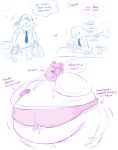  anthro belly blush bodily_fluids bottomwear clothing comic cooking domestic_cat duo english_text felid feline felis food hi_res hoodie inside mammal obese overweight pants sugarcave sweat text topwear ursid 